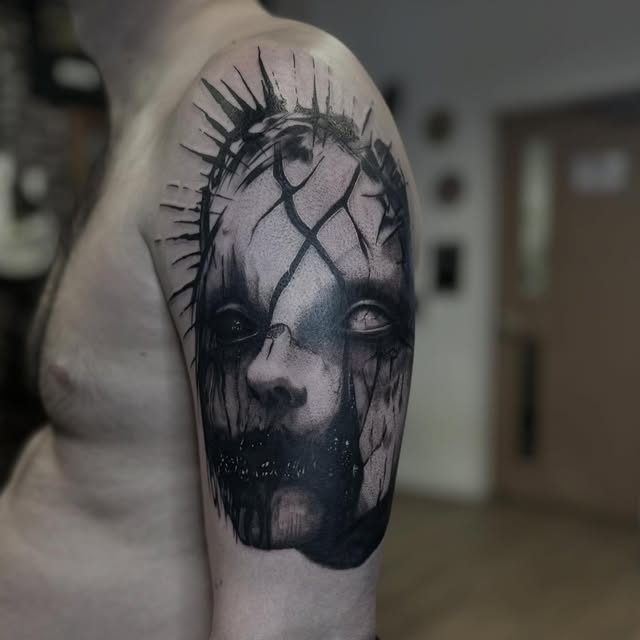 Black and grey portrait tattoo by @raytattooartist at Timebomb Bournemouth